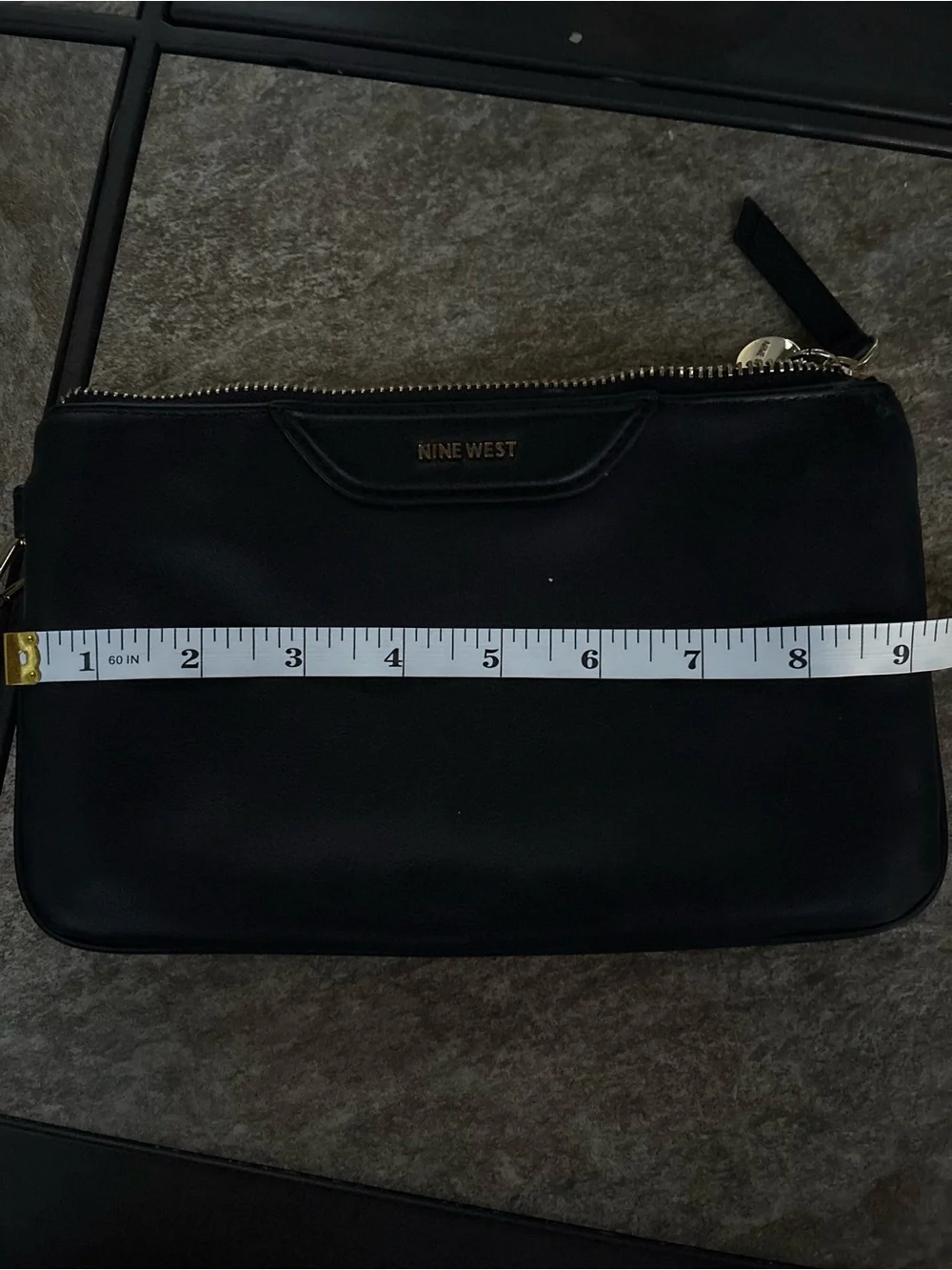 Nine West Black Leather Wristlet with Gold Hardware